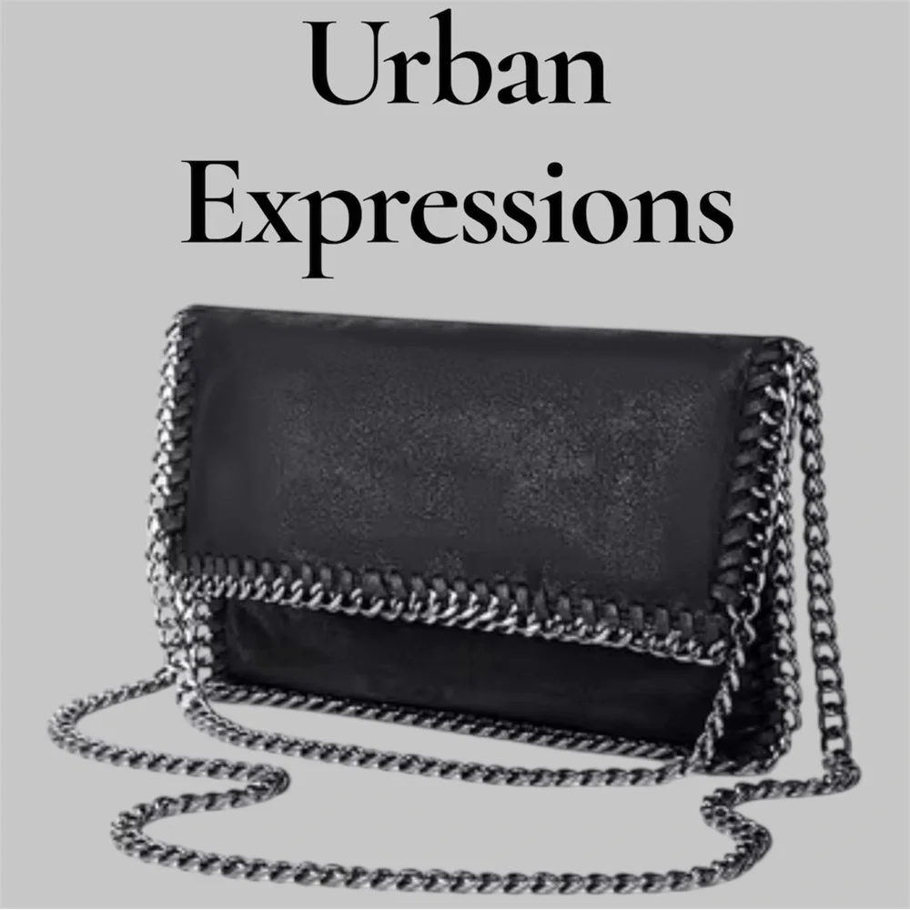 Urban Expressions Black Shimmer Chain-Edge Shoulder Bag. Vegan! NWOT!